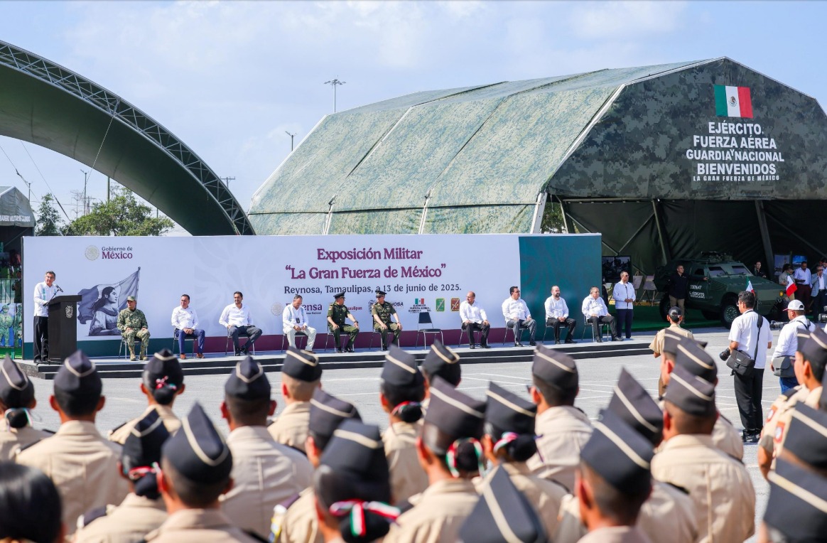 Unen fuerzas en Reynosa: Gobernador Américo Villarreal y Alcalde Carlos Peña Ortiz inauguran Exposición Militar “La Gran Fuerza de México”